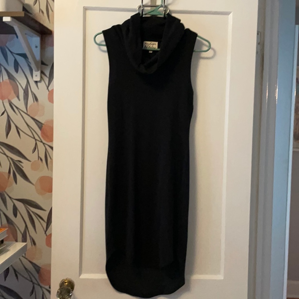 black cowl neck sweater dress